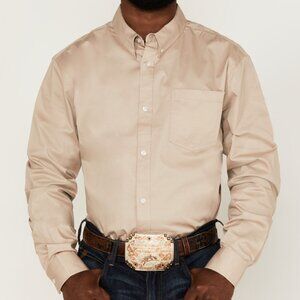 Rank 45 Button Down Shirt Mens Large Tan Western Twill Stretch Lightweight